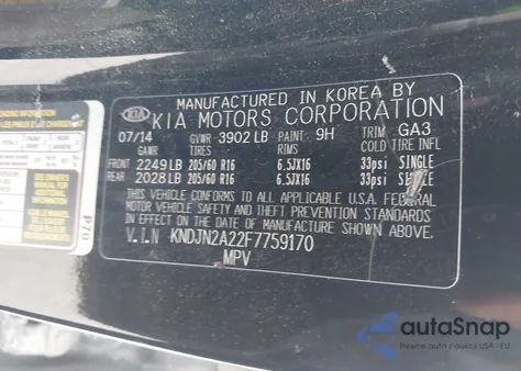 2015 Kia Soul из США, поврежденный, VIN KNDJN2A22F7759170